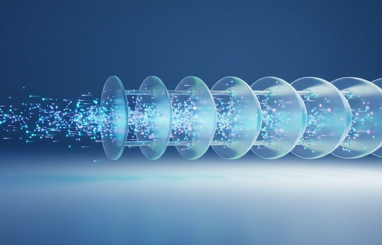 KI generated picture in blue colours illustrating the process of permeation.