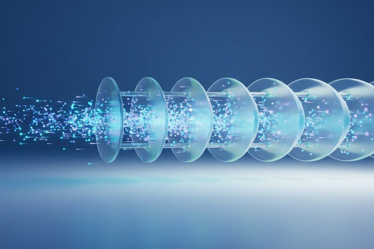 KI generated picture in blue colours illustrating the process of permeation.